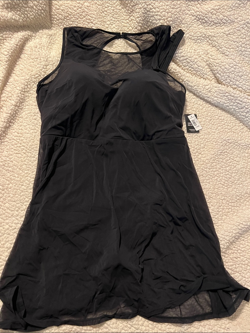 Black Mesh-Detail One-Piece Swimdress - Women